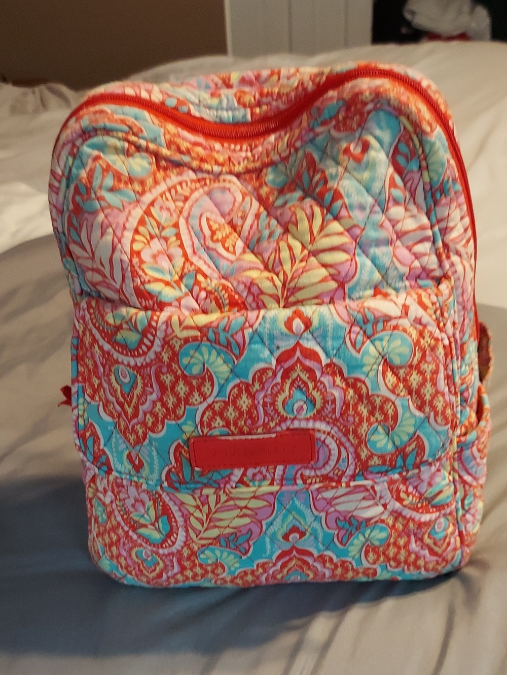 Vera Bradley Quilted Backpack in Coral, Turquoise, Pink Paisley Print